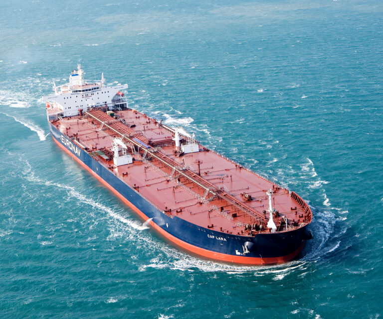 An EURONAV tanker gliding through the calm waters