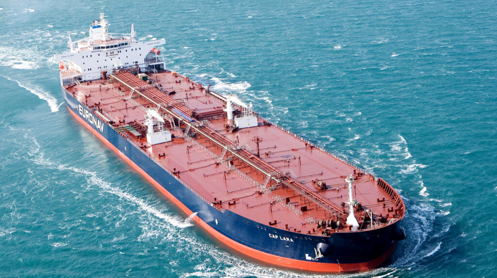 An EURONAV tanker gliding through the calm waters