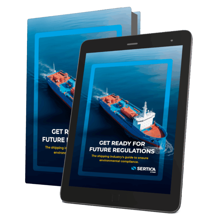 A mockup featuring a book and a tablet, both displaying the cover of 'SERTICA paper: Get ready for the Future Regulations.'