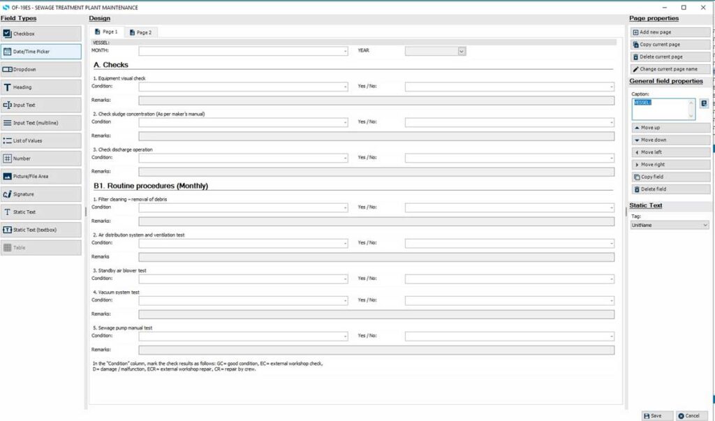 A picture of SERTICA planned maintenance screen