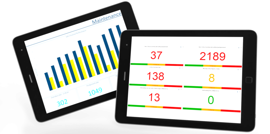 A mockup of two tablets with different screens of SERTICA Dashboard