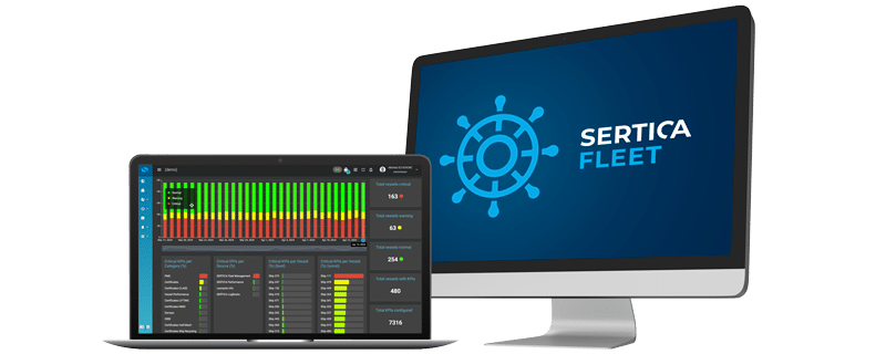 A screenshot of SERTICA Fleet System and another screen with the SERTICA fleet product icon