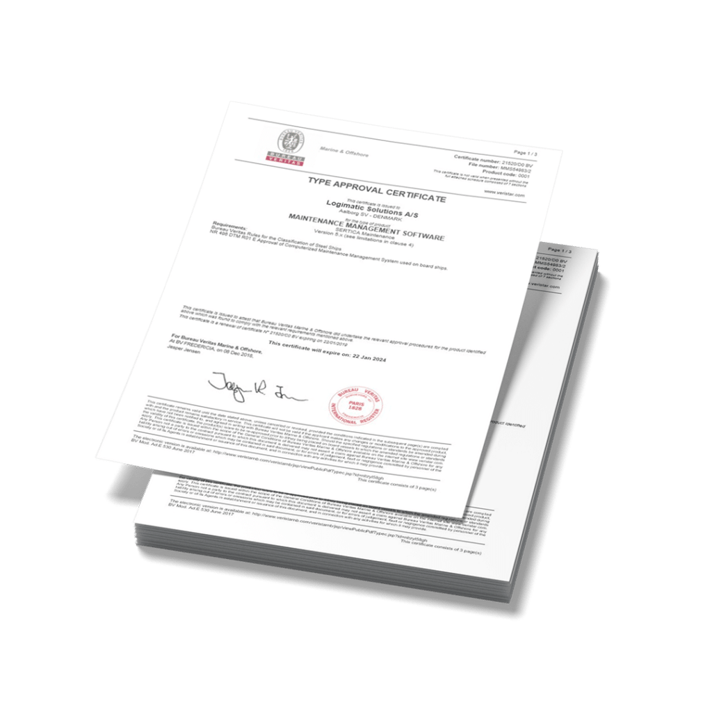 A mockup of Bureau Veritas Type Approval Certificate