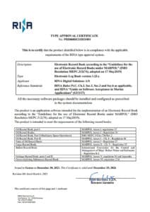 Mockup of RINA Type Approval Certificate Electronic Logbook